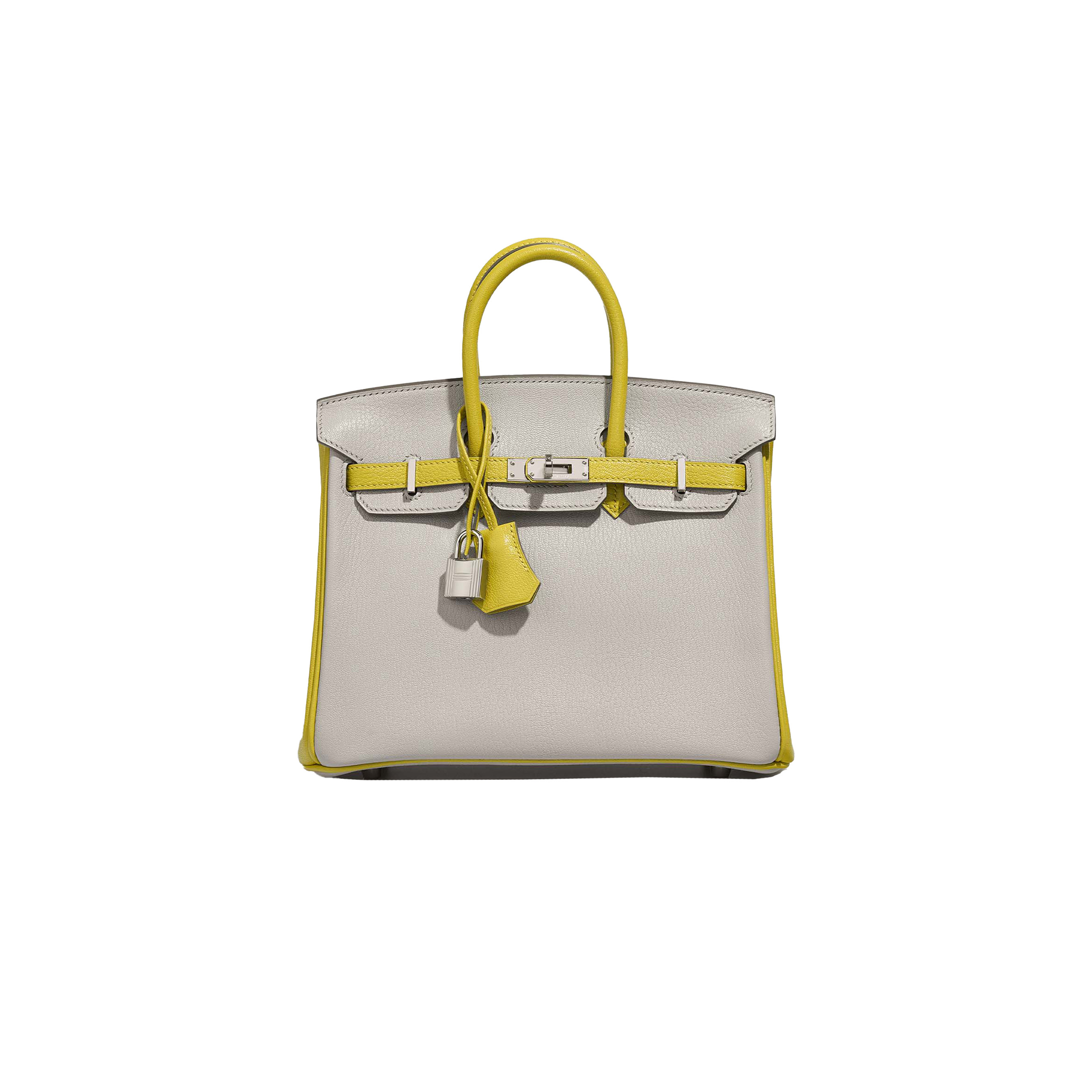 H**mes birkin 25 swift leather pearl grey lemon yellow silver buckle bag 3237 (25*20*13cm)